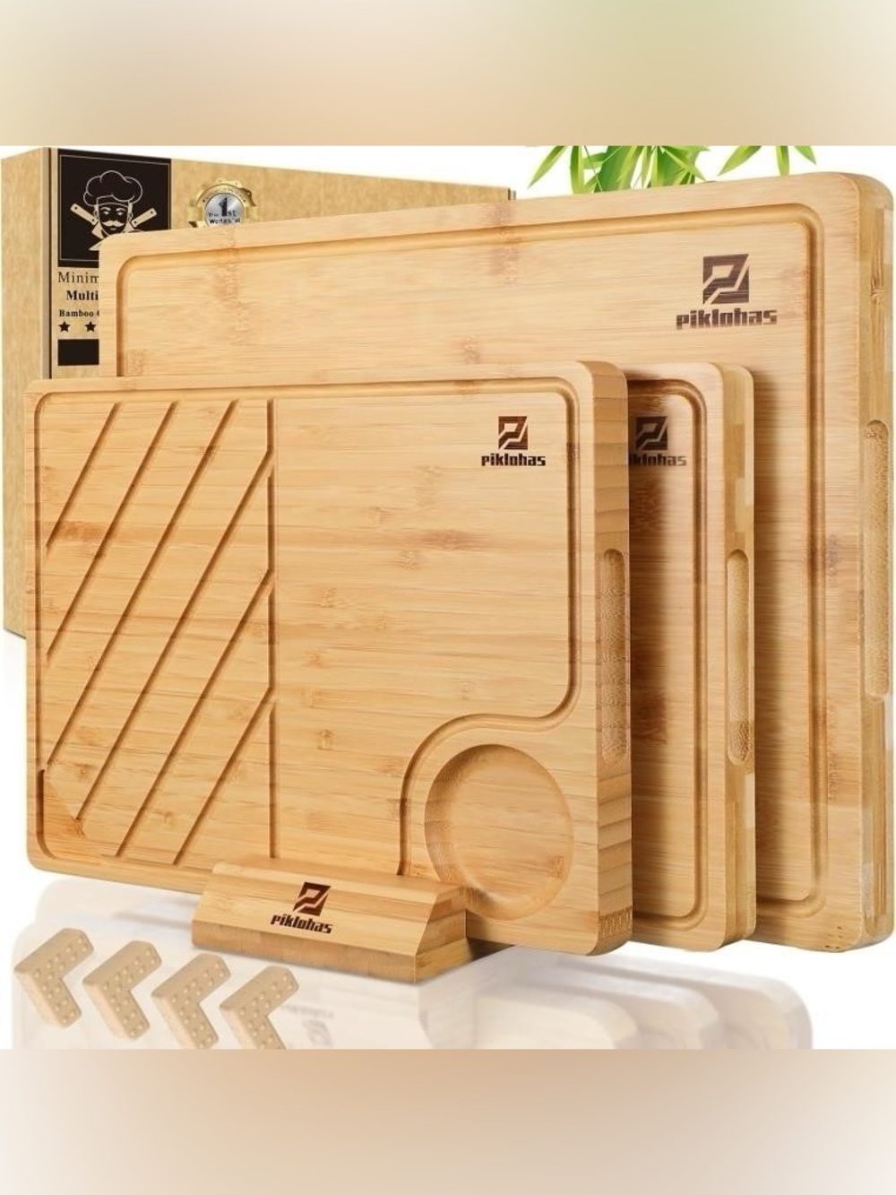Piklohas large bamboo cutting boards set of 4
